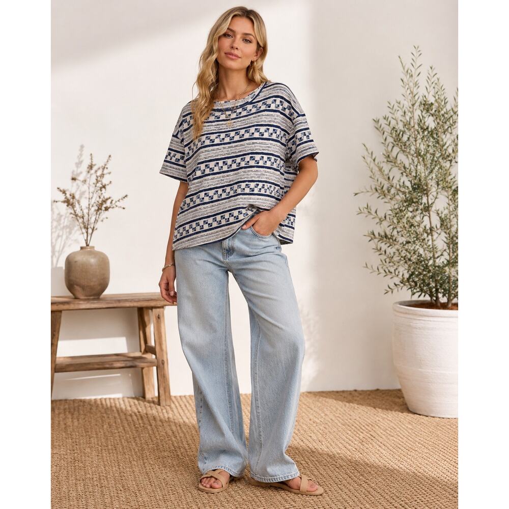 NWT Free People We The Free Halo Stripe Tee XSmall Navy Cotton Boho Coastal Chic